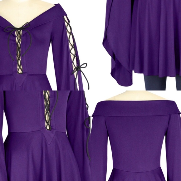 Gothic Punk Lace Up Long Sleeve Blouse Top - Picture 5 of 7